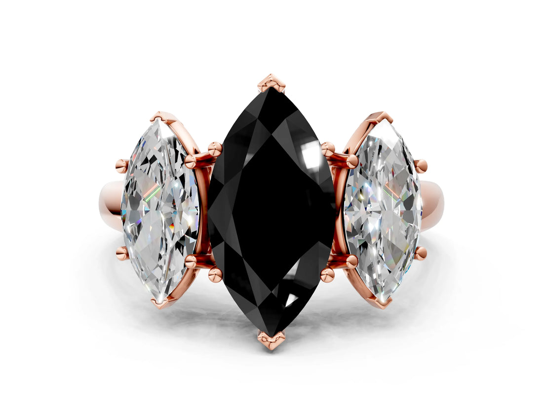 Rose gold Three-Stone Fancy Black Marquise Cut Diamond Engagement Ring with Prong Setting_3