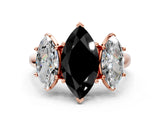 Rose gold Three-Stone Fancy Black Marquise Cut Diamond Engagement Ring with Prong Setting_3