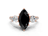 Rose gold Three-Stone Fancy Black Marquise Cut Diamond Pavé Band with Four-Prong Setting