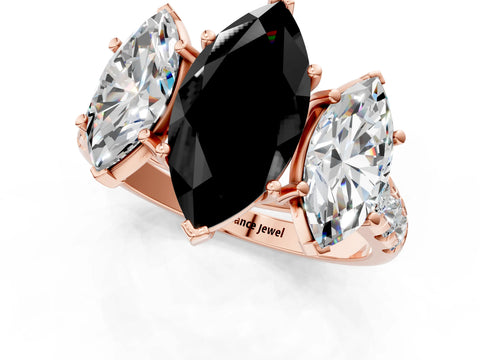 Rose gold Three-Stone Fancy Black Marquise Cut Diamond Pavé Band with Prong Setting_1