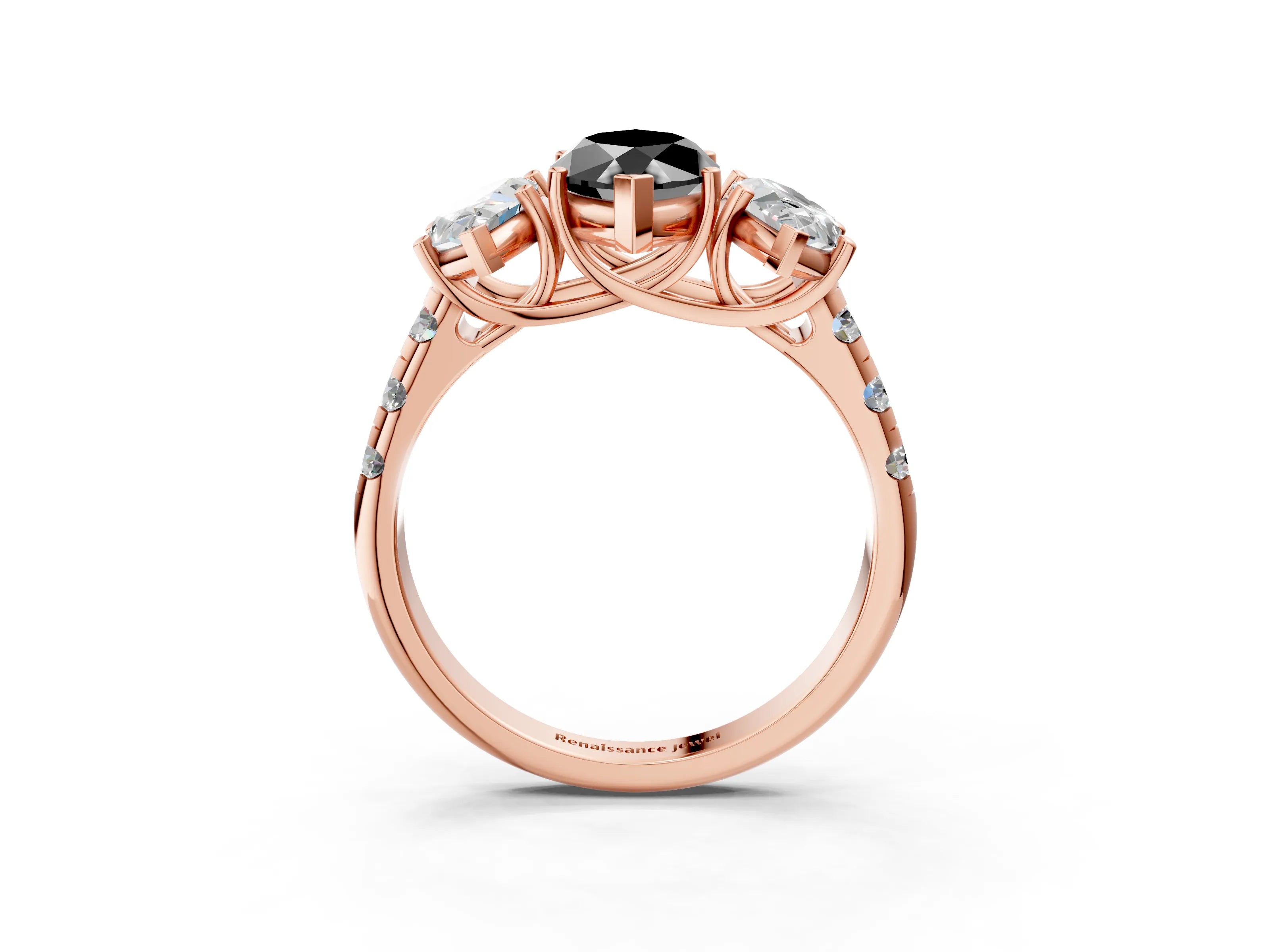 Rose gold Three-Stone Fancy Black Marquise Cut Diamond Pavé Band with Prong Setting_3