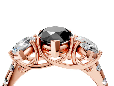 Rose gold Three-Stone Fancy Black Marquise Cut Diamond Pavé Band with Prong Setting_4