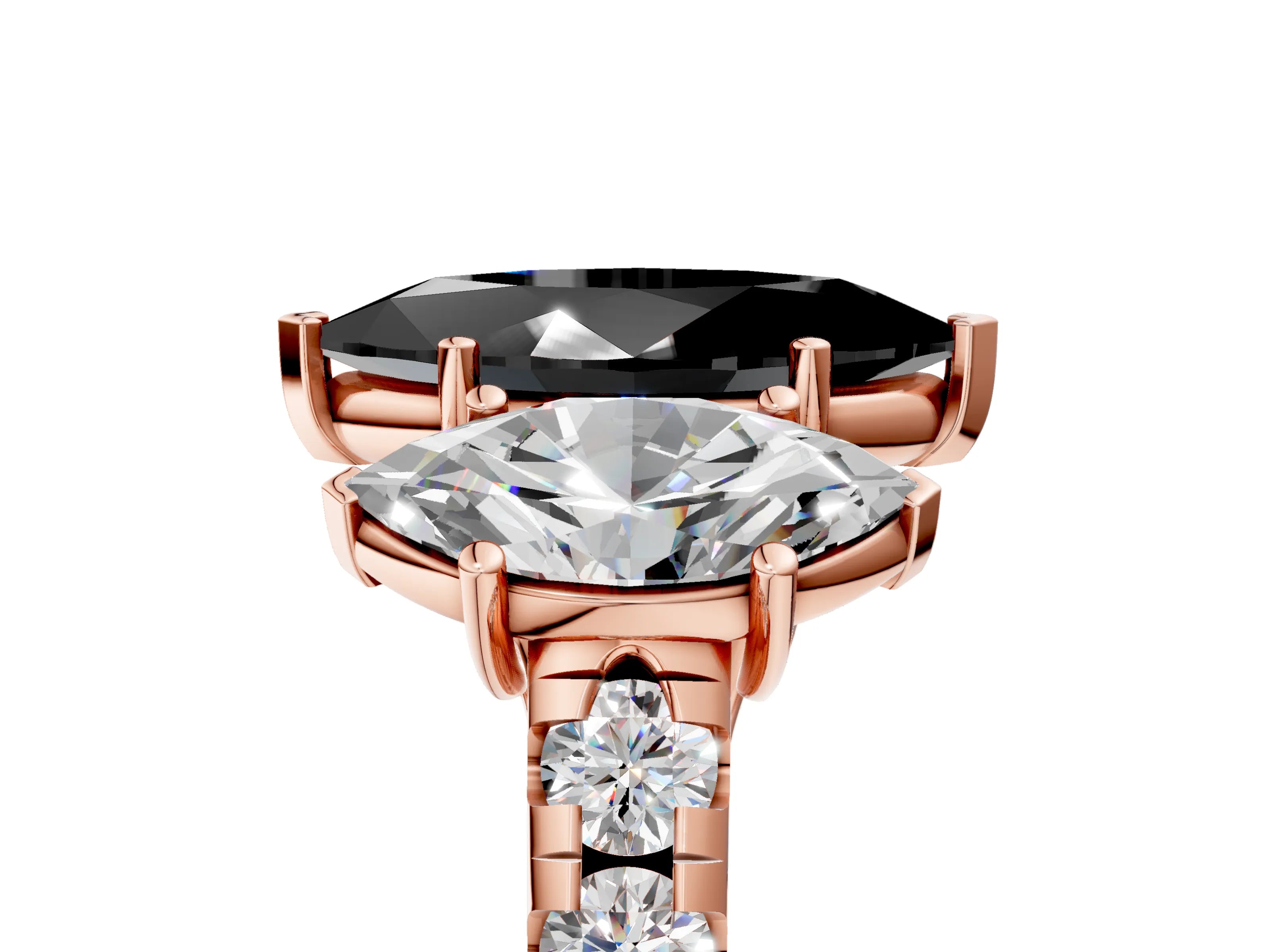 Rose gold Three-Stone Fancy Black Marquise Cut Diamond Pavé Band with Prong Setting_5