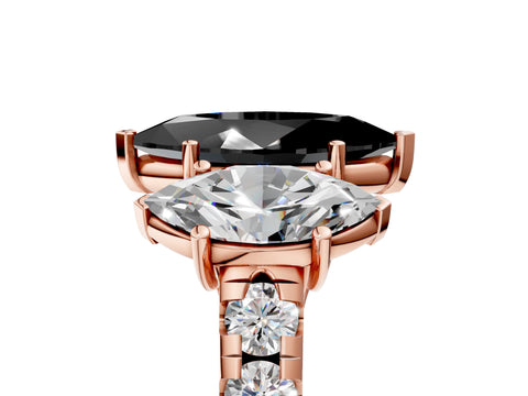 Rose gold Three-Stone Fancy Black Marquise Cut Diamond Pavé Band with Prong Setting_5