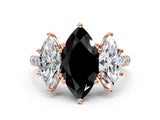 Rose gold Three-Stone Fancy Black Marquise Cut Diamond Ring with Pavé Band and Prong Setting_24
