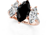 Rose gold Three-Stone Fancy Black Marquise Cut Diamond Ring with Pavé Band and Prong Setting_25