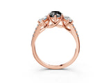 Rose gold Three-Stone Fancy Black Marquise Cut Diamond Ring with Pavé Band and Prong Setting_27