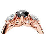 Rose gold Three-Stone Fancy Black Marquise Cut Diamond Ring with Pavé Band and Prong Setting_28