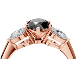 Rose gold Three-Stone Fancy Black Marquise Cut Diamond Ring with Pear Side Stones and Four-Prong Setting_4