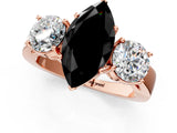 Rose gold Three-Stone Fancy Black Marquise Cut Diamond Ring with Round Side Stones, Classic Band, and Four-Prong Setting_1