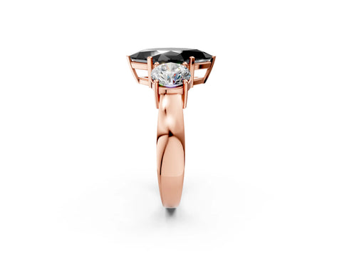 Rose gold Three-Stone Fancy Black Marquise Cut Diamond Ring with Round Side Stones, Classic Band, and Four-Prong Setting_2