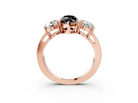 Rose gold Three-Stone Fancy Black Marquise Cut Diamond Ring with Round Side Stones, Classic Band, and Four-Prong Setting_3