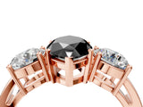 Rose gold Three-Stone Fancy Black Marquise Cut Diamond Ring with Round Side Stones, Classic Band, and Four-Prong Setting_4