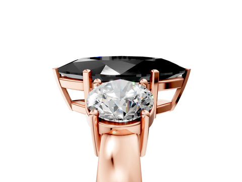 Rose gold Three-Stone Fancy Black Marquise Cut Diamond Ring with Round Side Stones, Classic Band, and Four-Prong Setting_5