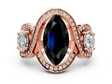Rose gold Three-Stone Fancy Black Marquise Cut Diamond Wave Pave Band with Prong Setting