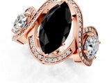 Rose gold Three-Stone Fancy Black Marquise Cut Diamond Wave Pave Band with Prong Setting_1