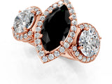 Rose gold Three-Stone Fancy Black Marquise Cut Halo Diamond Milgrain Band with Four-Prong Setting_1