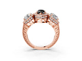Rose gold Three-Stone Fancy Black Marquise Cut Halo Diamond Milgrain Band with Four-Prong Setting_3