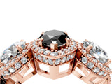 Rose gold Three-Stone Fancy Black Marquise Cut Halo Diamond Milgrain Band with Four-Prong Setting_4