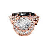 Rose gold Three-Stone Fancy Black Marquise Cut Halo Diamond Milgrain Band with Four-Prong Setting_5