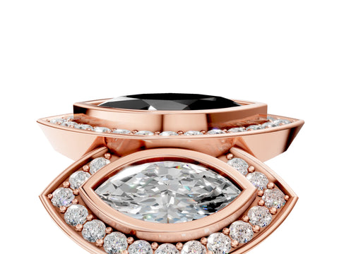 Rose gold Three-Stone Fancy Black Marquise Cut Halo Pavé Diamond Ring_5