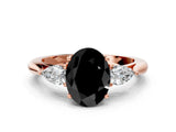 Rose gold Three-Stone Fancy Black Oval Cut Brilliant Diamond Solitaire Ring with Tapered Band and Four-Prong Setting_3