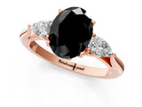 Rose gold Three-Stone Fancy Black Oval Cut Brilliant Diamond Solitaire Ring with Tapered Band and Four-Prong Setting_4