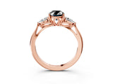Rose gold Three-Stone Fancy Black Oval Cut Brilliant Diamond Solitaire Ring with Tapered Band and Four-Prong Setting_6