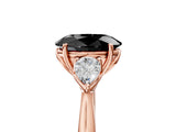 Rose gold Three-Stone Fancy Black Oval Cut Brilliant Diamond Solitaire Ring with Tapered Band and Four-Prong Setting_8
