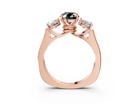 Rose gold Three-Stone Fancy Black Oval Cut Brilliant Diamond Trellis Ring with Comfort Fit Band_3