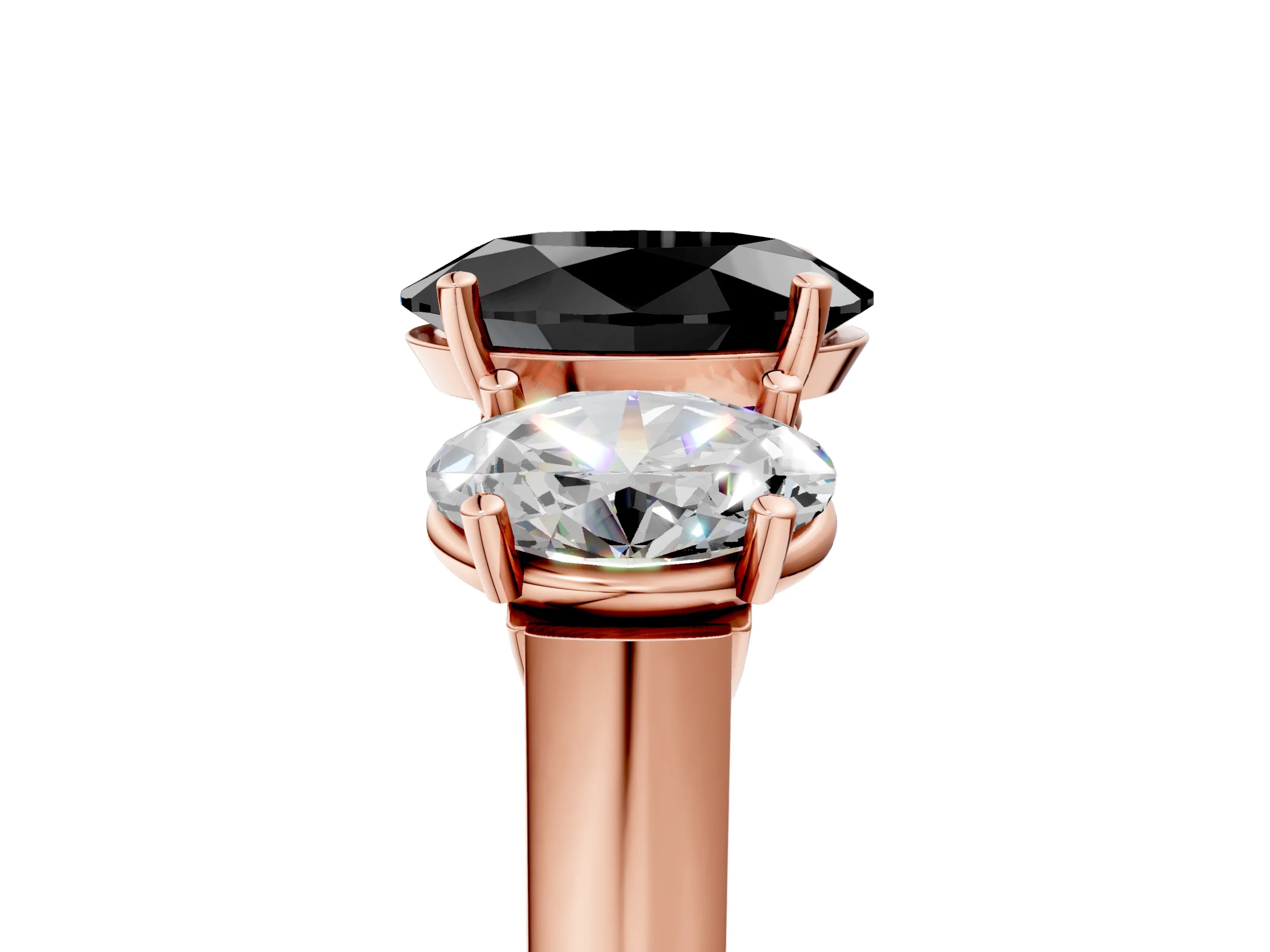 Rose gold Three-Stone Fancy Black Oval Cut Brilliant Diamond Trellis Ring with Comfort Fit Band_5