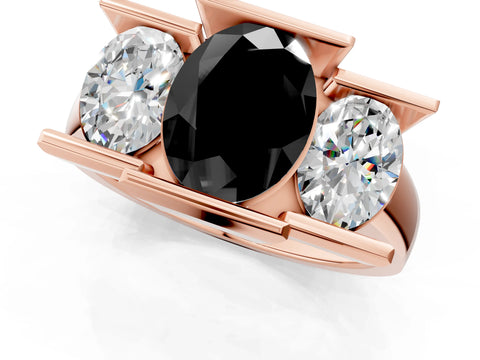 Rose gold Three Stone Fancy Black Oval Cut Cut Channel Set Diamond Ring_1