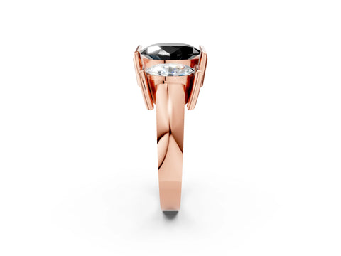 Rose gold Three Stone Fancy Black Oval Cut Cut Channel Set Diamond Ring_2