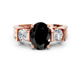 Rose gold Three-Stone Fancy Black Oval Cut Cut Classic Band Prong Setting Ring
