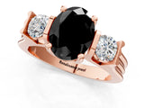 Rose gold Three-Stone Fancy Black Oval Cut Cut Classic Band Prong Setting Ring_1