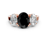 Rose gold Three-Stone Fancy Black Oval Cut Cut Diamond Engagement Ring with Flat Band and Four-Prong Setting