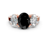 Rose gold Three-Stone Fancy Black Oval Cut Cut Diamond Engagement Ring with Flat Band and Four-Prong Setting_12