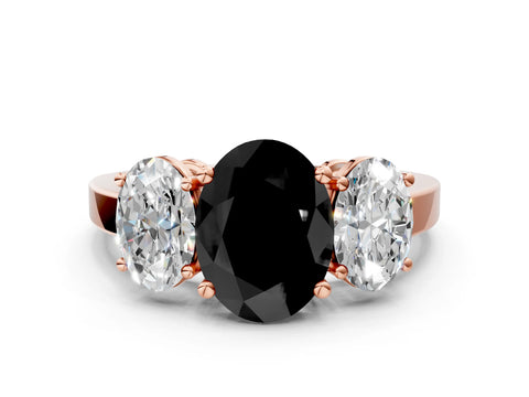 Rose gold Three-Stone Fancy Black Oval Cut Cut Diamond Engagement Ring with Flat Band and Four-Prong Setting_12