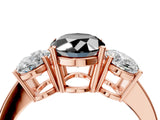 Rose gold Three-Stone Fancy Black Oval Cut Cut Diamond Engagement Ring with Flat Band and Four-Prong Setting_16