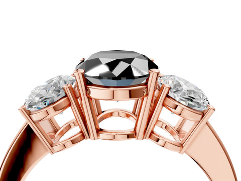Rose gold Three-Stone Fancy Black Oval Cut Cut Diamond Engagement Ring with Flat Band and Four-Prong Setting_16