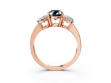 Rose gold Three-Stone Fancy Black Oval Cut Cut Diamond Engagement Ring with Flat Band and Four-Prong Setting_3
