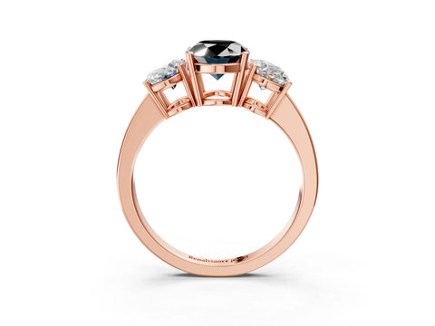 Rose gold Three-Stone Fancy Black Oval Cut Cut Diamond Engagement Ring with Flat Band and Four-Prong Setting_3