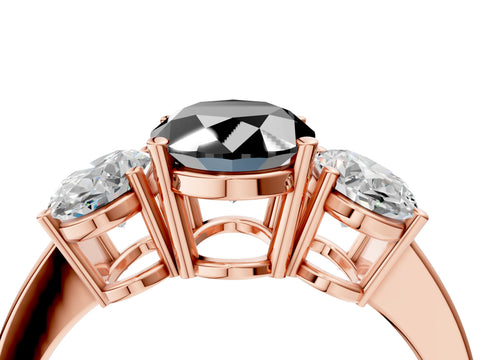 Rose gold Three-Stone Fancy Black Oval Cut Cut Diamond Engagement Ring with Flat Band and Four-Prong Setting_4