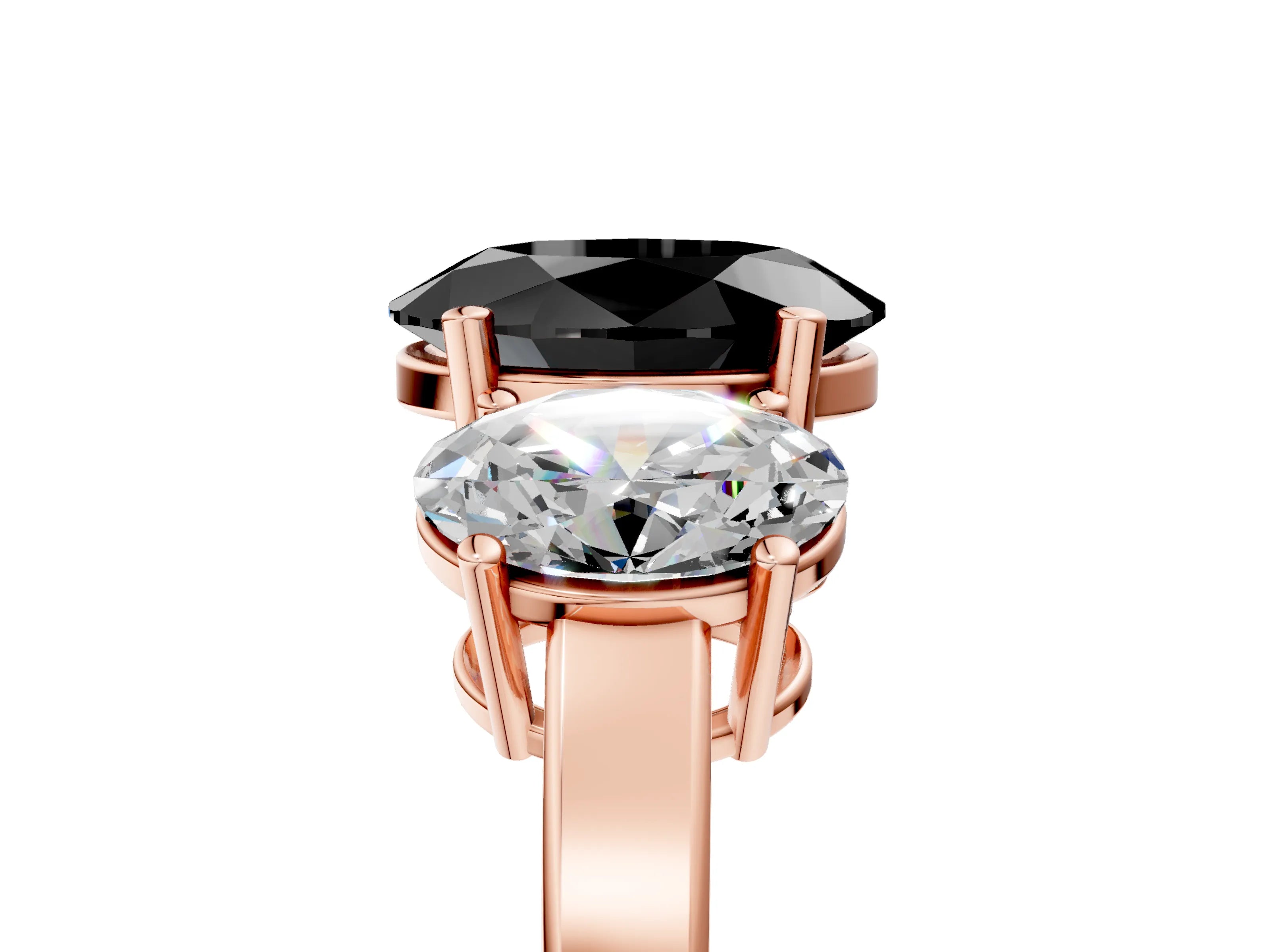 Rose gold Three-Stone Fancy Black Oval Cut Cut Diamond Engagement Ring with Flat Band and Four-Prong Setting_5