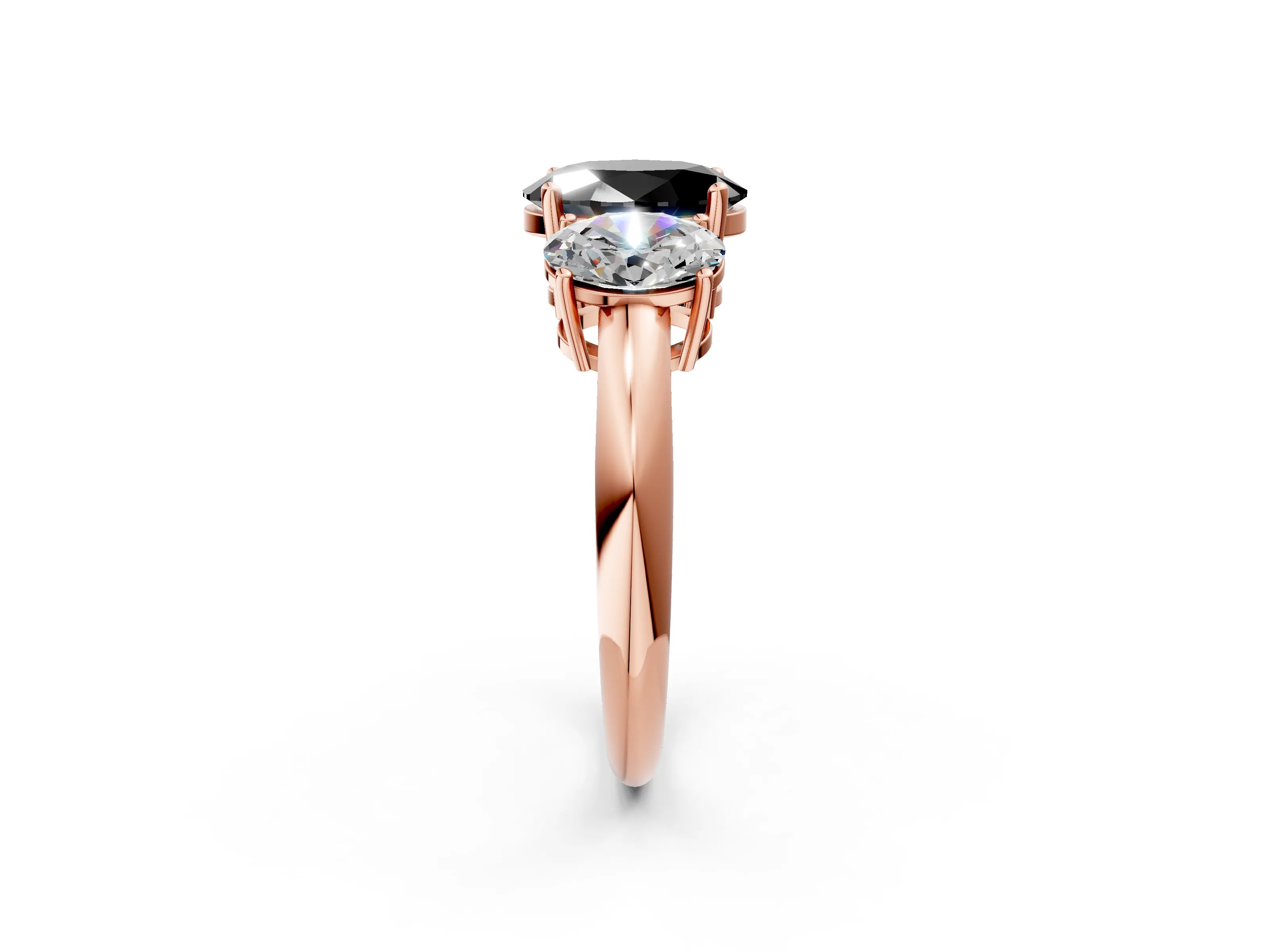 Rose gold Three-Stone Fancy Black Oval Cut Cut Diamond Engagement Ring with Prong Setting on a White Gold Band_2
