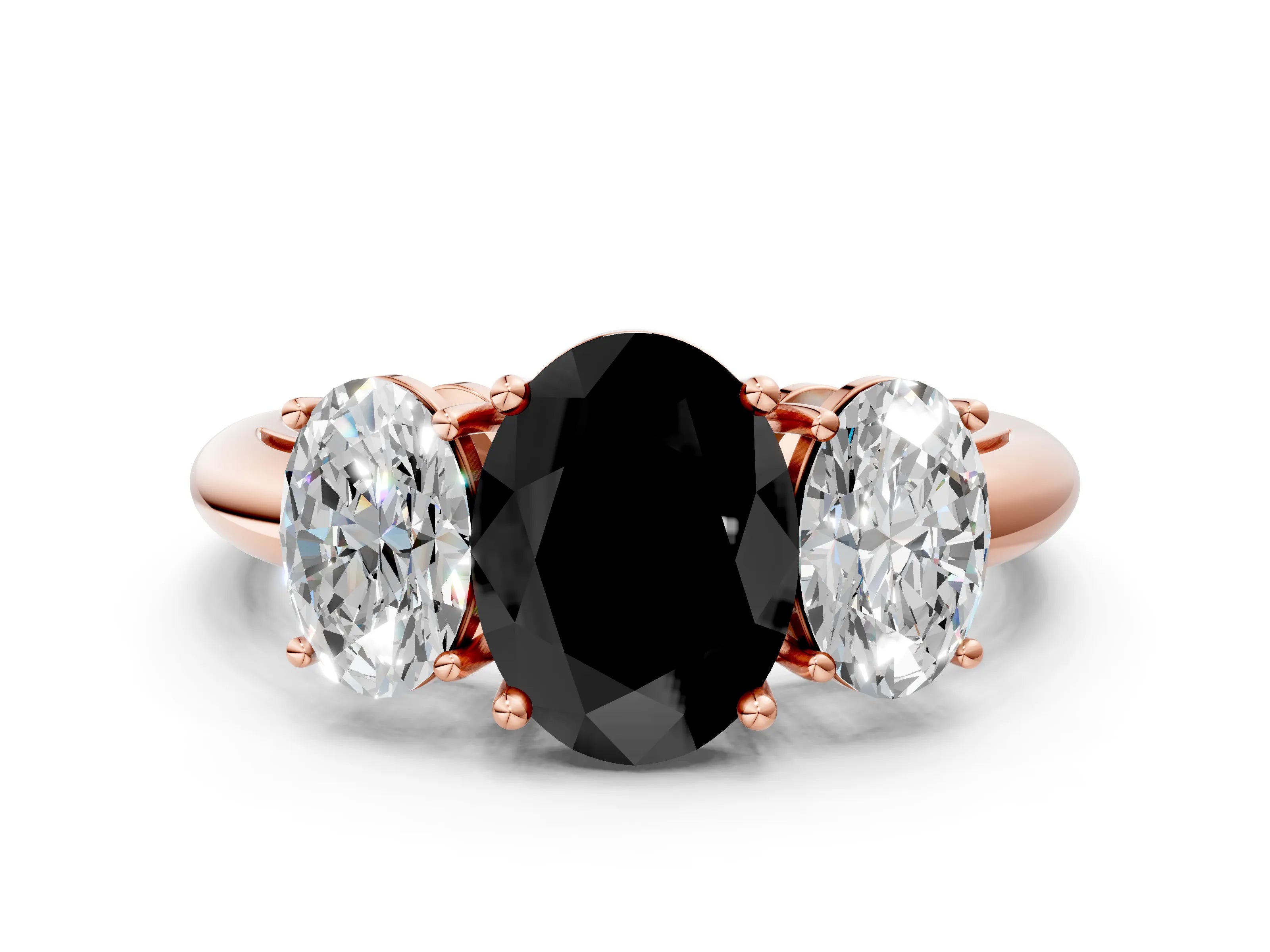 Rose gold Three-Stone Fancy Black Oval Cut Cut Diamond Engagement Ring with Prong Setting on a White Gold Band_24