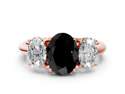Rose gold Three-Stone Fancy Black Oval Cut Cut Diamond Engagement Ring with Prong Setting on a White Gold Band_24