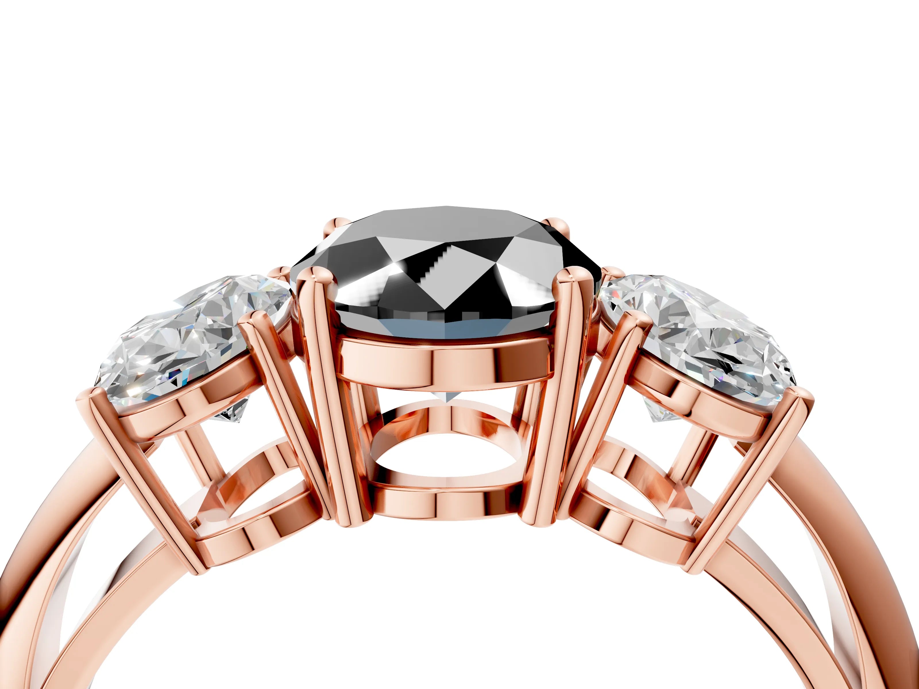 Rose gold Three-Stone Fancy Black Oval Cut Cut Diamond Engagement Ring with Prong Setting on a White Gold Band_28