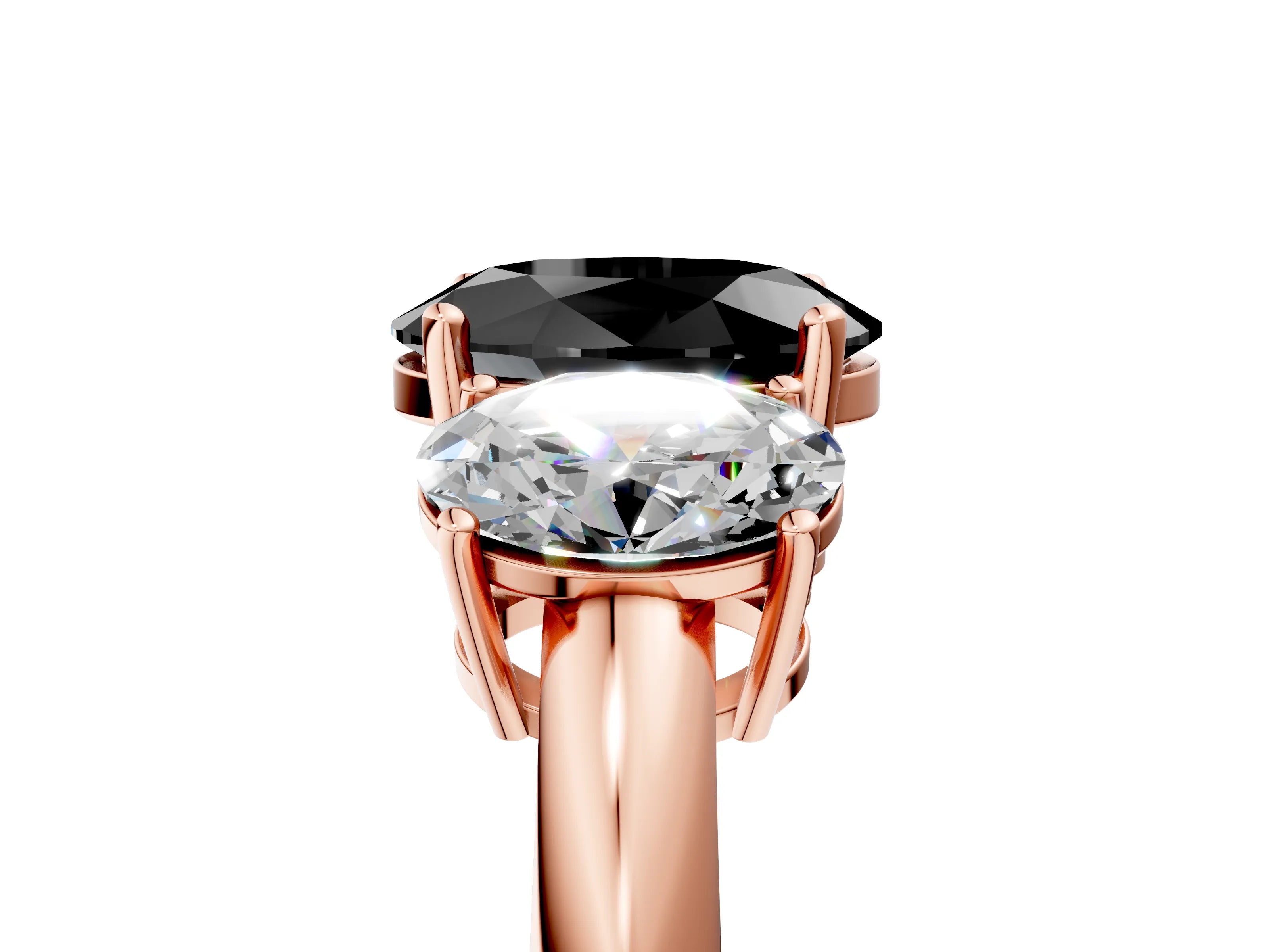 Rose gold Three-Stone Fancy Black Oval Cut Cut Diamond Engagement Ring with Prong Setting on a White Gold Band_29