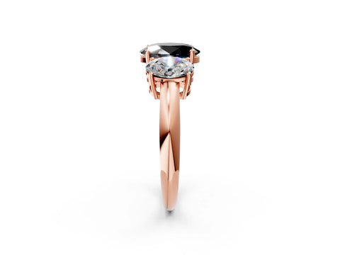 Rose gold Three-Stone Fancy Black Oval Cut Cut Diamond Engagement Ring with Prong Setting on a White Gold Band_2